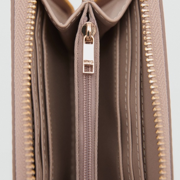 Mango Medium Croc-Effect Wallet – Sand Faux Leather, Triple Compartment, NWT - Picture 3 of 5